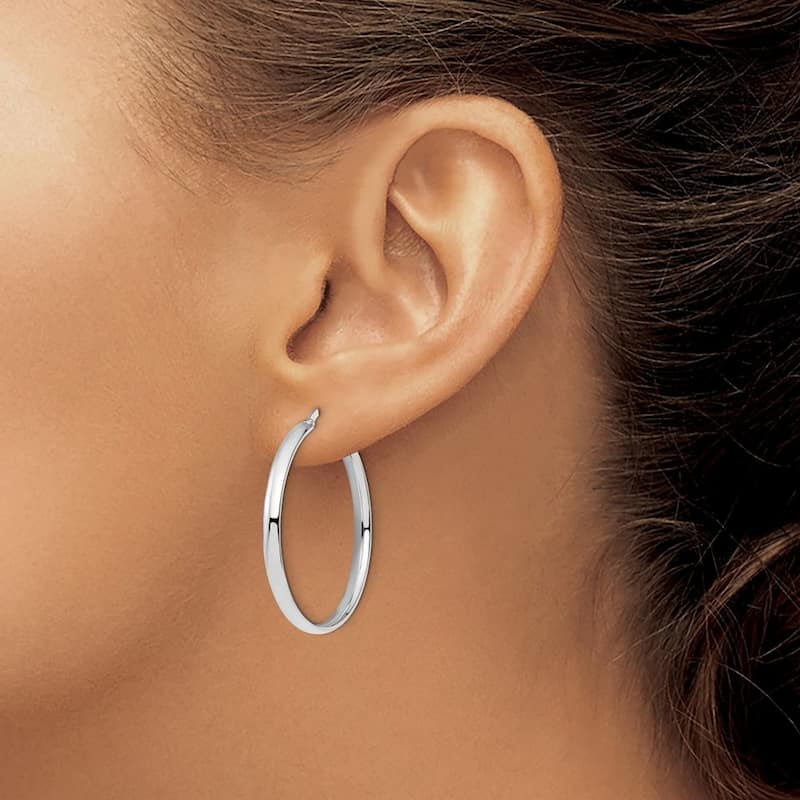 Curata 10k White Gold Italian Polished 3mm Domed Hoop Earrings -