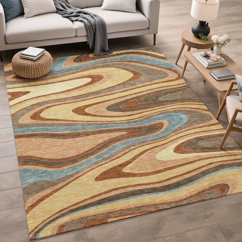 Machine Washable Indoor/ Outdoor Abstract Busey Chantille Rug