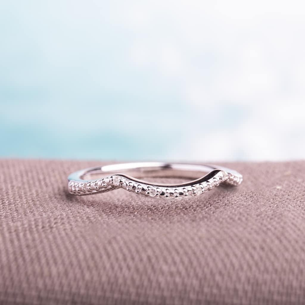 Miadora Sterling Silver Diamond Accent Contour Wedding Band