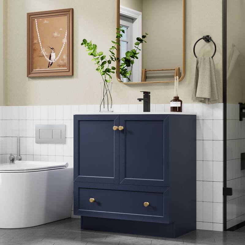 Solid Wood Bathroom Vanity Cabinet with Ceramic Undermount Sink Top Skirting Design