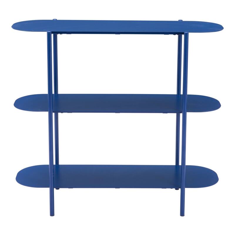 HomeRoots 36" Blue Steel Oval Console Table With Two Shelves - 36.00 in. x 31.50 in. x 13.00 in.