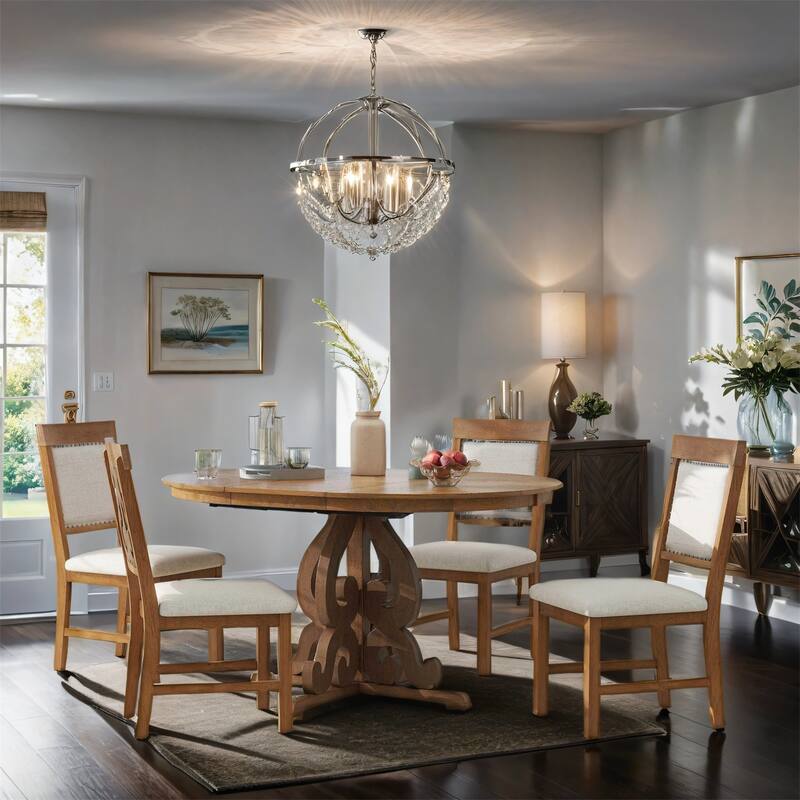 5-Piece Retro Dining Set, Extendable Table and 4 Upholstered Chairs