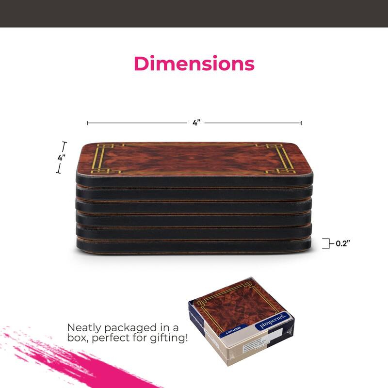 Pimpernel Set of 6 Walnut Burlap Coasters - 4 Inches Sq.