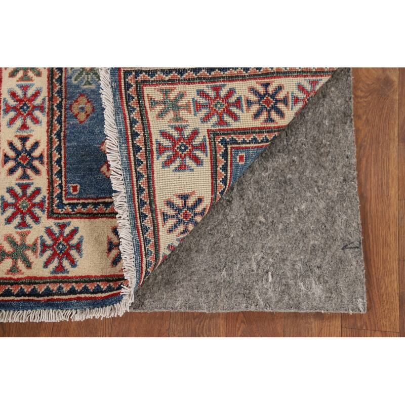 Blue Geometric Kazak Accent Rug Handmade Wool Carpet - 2'0" x 3'1"