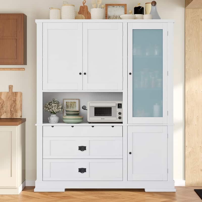 Freestanding 78.3" Kitchen Pantry with Hutch, Large Kitchen Pantry Storage with Drawers,Door Shelf and Adjustable Shelves - White