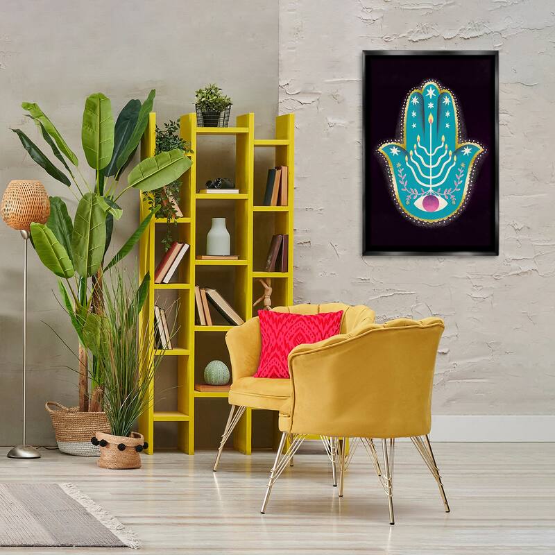 Stupell Spiritual Folk Style Hamsa Framed Floater Canvas Wall Art Design By Hannah Moren