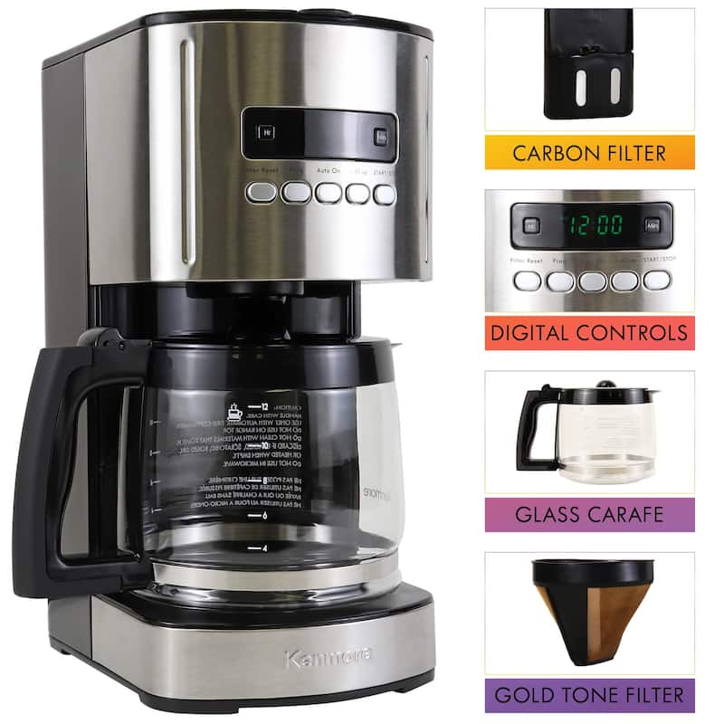 Kenmore Aroma Control 12-Cup Programmable Coffee Maker, Black and Stainless Steel, Reusable Filter
