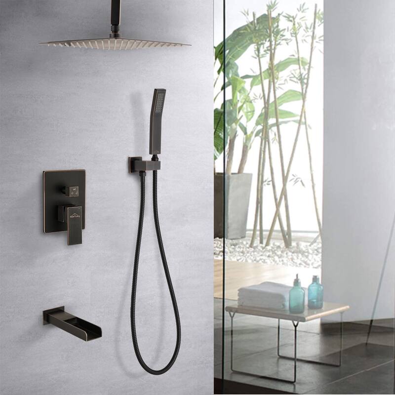 Proox 12" Pressure Balancing Shower Rain Valve with Tub Faucet Spout Set Handheld