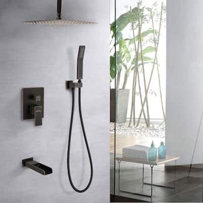 Proox 12" Pressure Balancing Shower Rain Valve with Tub Faucet Spout Set Handheld