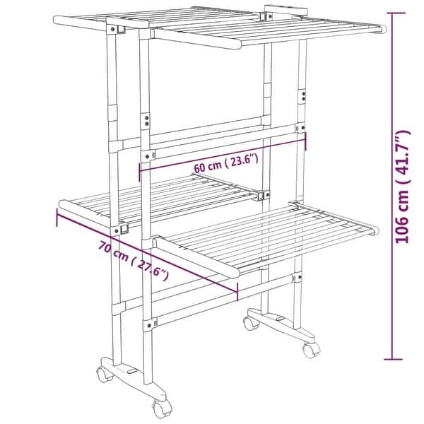 vidaXL 2/3-Tier Laundry Drying Rack with Wheels Silver 23.6