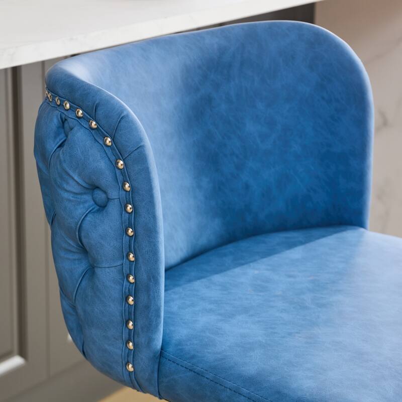 GDF Studio - Riveton Modern PU Upholstered Swivel Bar Stools with Adjustable Height and Tufted Back, Chrome Base (Set of 2)