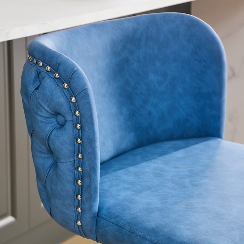 Velvet Upholstered Bar Stools Set of 2, Swivel Bar Stools with Adjusatble Height, Kitchen Island Chairs with Tufted Back
