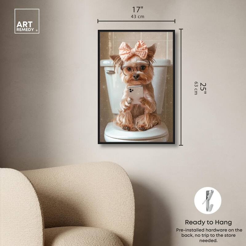 Cute Yorkie on the Toilet Canvas by Art Remedy