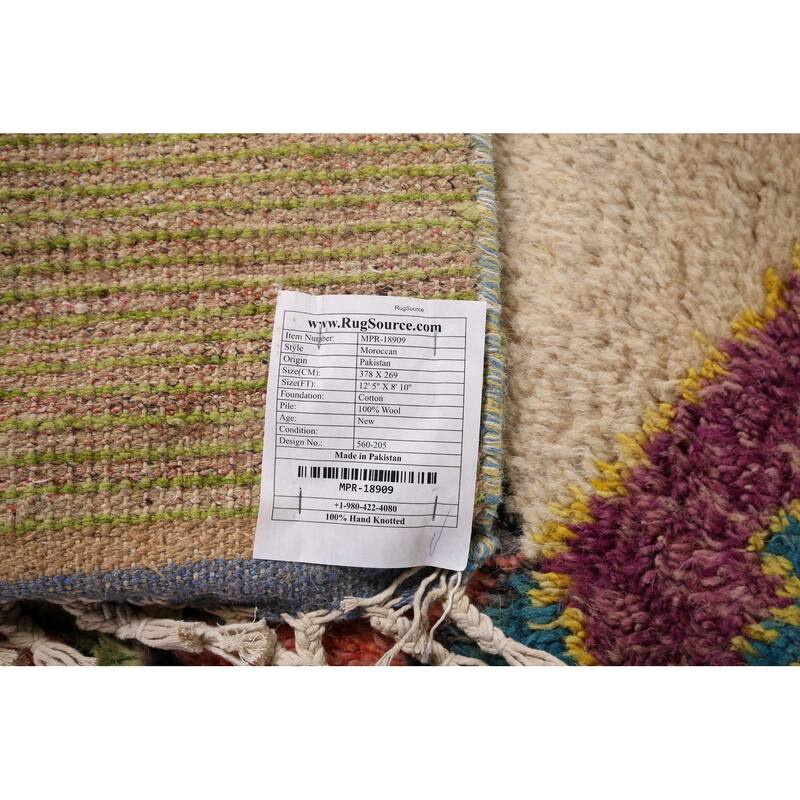 Colorful Trellis Plush Moroccan Style Rug Hand-Knotted Wool Carpet - 8'10" x 12'5"