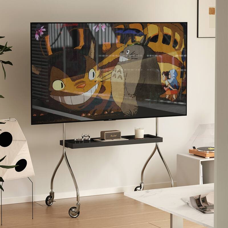 Walk around the TV stand with an antique,black movable stand for a floor-standing display TV cabinet and projection TV stand