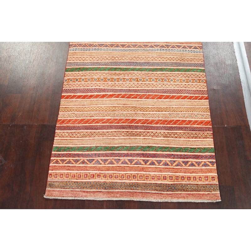 Striped Kazak Oriental Home Decor Area Rug Hand-knotted Wool Carpet - 3'10" x 5'2"