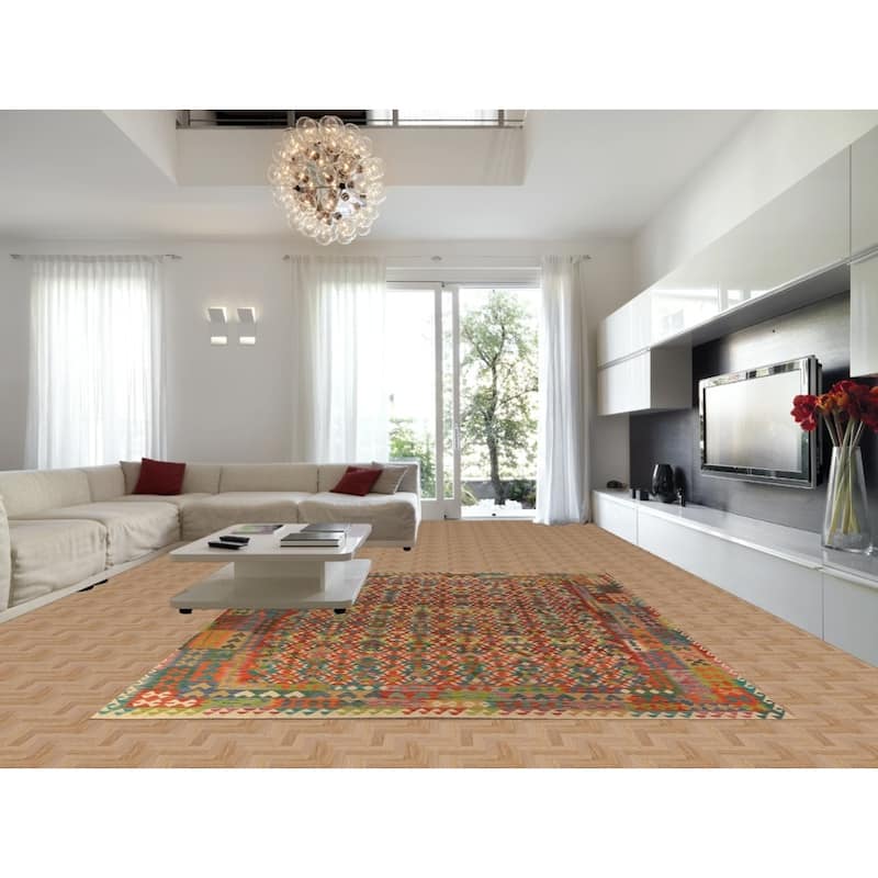 Reversible Kilim Oriental Area Rug Hand-Woven Geometric Wool Carpet - 10'0"x 12'10"