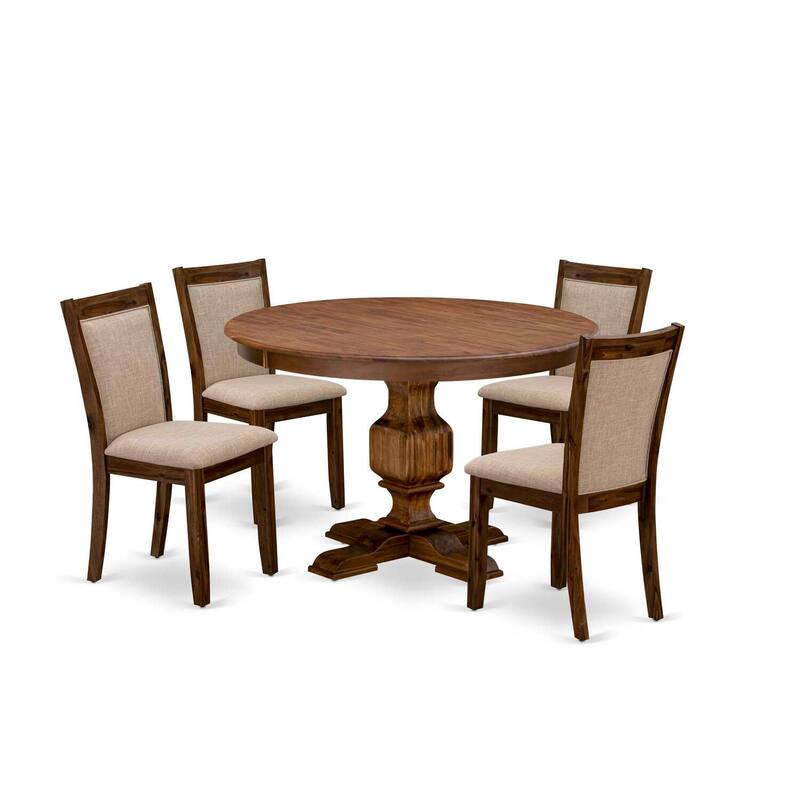 HomeStock 5-Piece Natural Oak Finish Solid Wood Top Dining Table with 4 Parson Chair