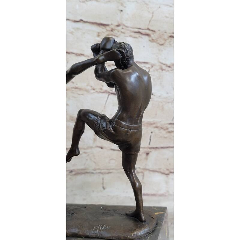 Signed Original Milo Kick Boxer Boxers Bronze Sculpture Marble Base Figurine Art