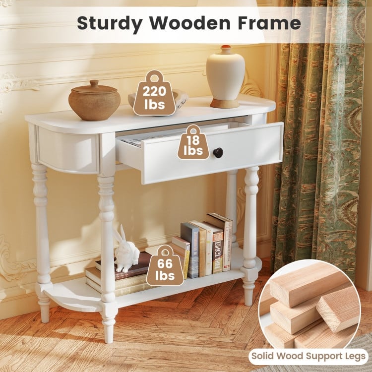 Retro Solid Wood Console Table with Drawer and Shelf Narrow Entryway Sofa Table for Living Room Hallway - 36" x 13" x 31"