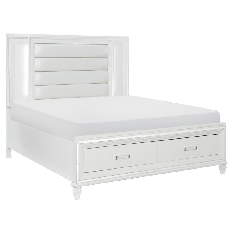 Rosalinda White LED Faux Leather Upholstered Storage Platform Bed