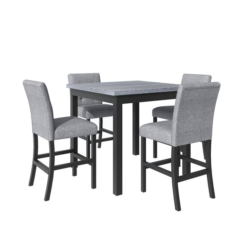 Square Dining Table, Comfortable High Back Upholstered Chairs, 5-Piece Kitchen Dining Table & Chairs Set - Black