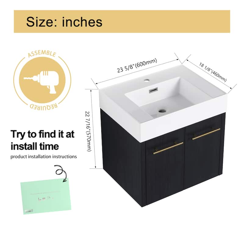 Malwee 24"/30"/36"/48" Floating Bathroom Vanity with Sink, Wall Mounted Bathroom Vanity with Soft Close Doors