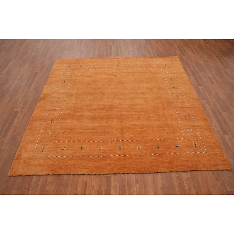 Hand Knotted Oriental 100% Wool Carpet Tribal Animal Pictorial Oranges & Rust Gabbeh Area Rug - 7' 11'' X 7' 11''