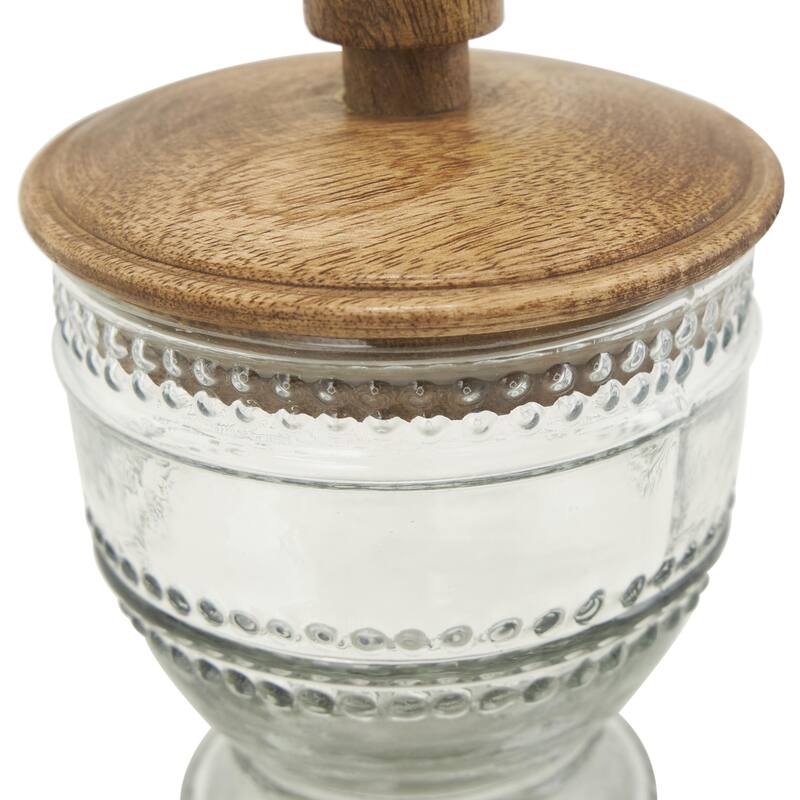 Glass Beaded Living Room Decorative Jars with Wood Lids - Set of 2 Clear - Roche River Decor