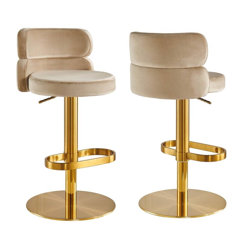 CAROCC Bar Stools Adjustable Armless Swivel PU Leather Barstool - Gold/Khaki 