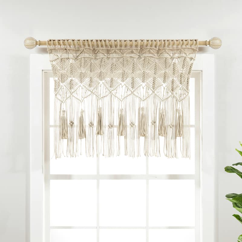 Lush Decor Boho Macrame Tassel Cotton Valance/Kitchen Curtain/Wall Decor Single - 30" x 40"