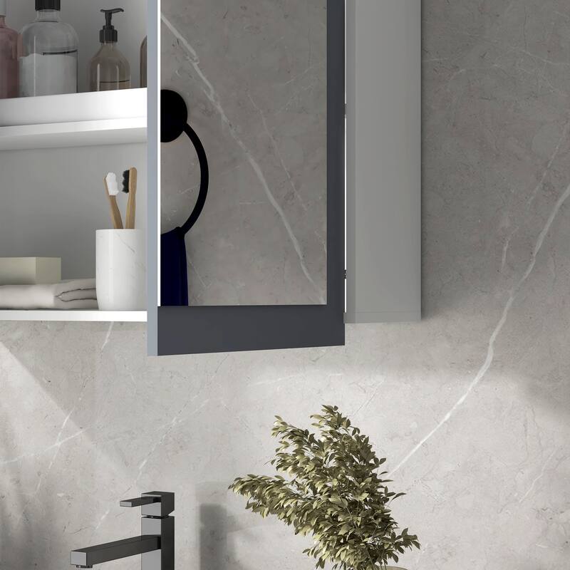 kleankin Bathroom Medicine Cabinet with Mirror, Wall Mounted Bathroom Mirror Cabinet with Storage, White