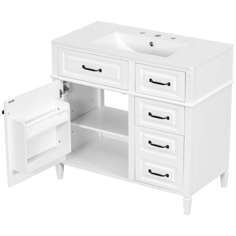 Roomfitters 36" Bathroom Vanity with Sink, Solid Wood Legs, 4 Drawers & Soft-Close Door with Storage Rack