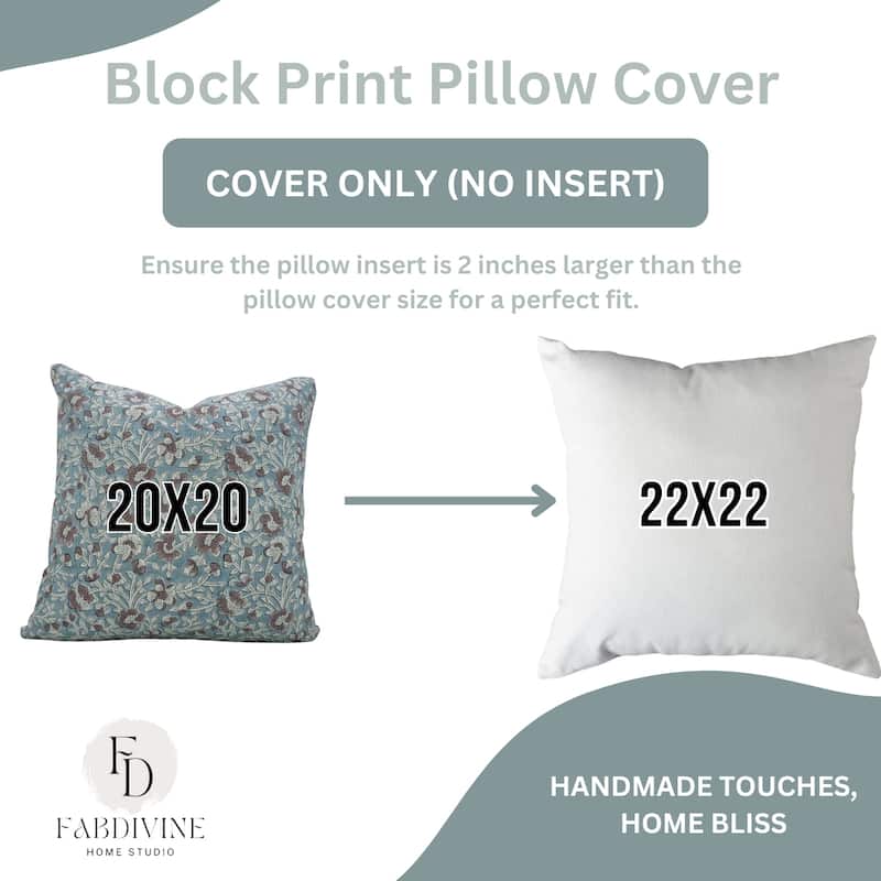 Fabdivine Decorative Floral Pillowcase Handmade Linen Block Print Accent for Sofa Kids Bed Rust Spring Décor, Sadabahar