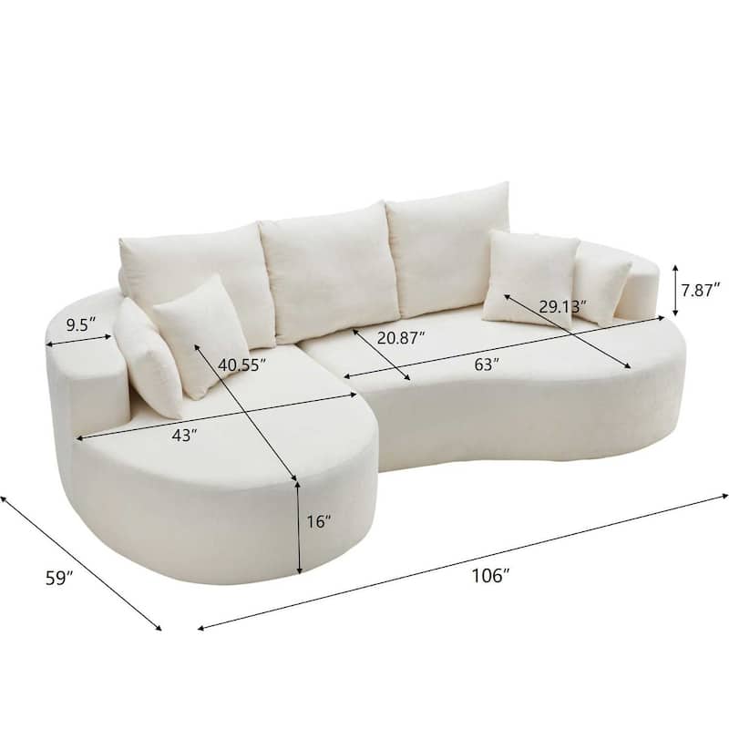 Christopher Knight Home - 106'' Cloud Curved Sectional Sofa with Right Chaise Lounge and Ultra-Soft Foam Comfort