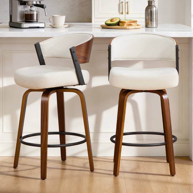 Upholstered Swivel Counter Height Bar Stool with Curved Back and Bentwood Frame - 37.2"H x 19.1"W x 20.5"D