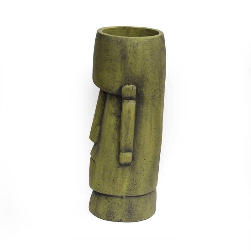 Outdoor stone statue planter with drainage hole, suitable for garden and patio.