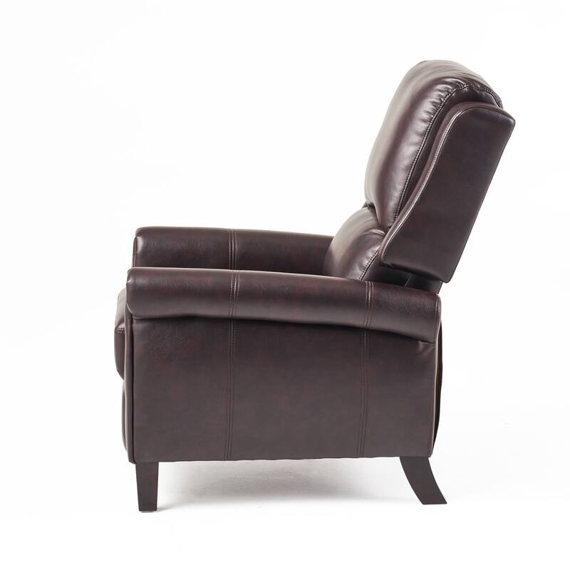 Faux Leather Recliner Chair for Living Room, Mid-Century Modern Pushback Single Lounge Sofa with Thicker Cushion & Wooden Legs