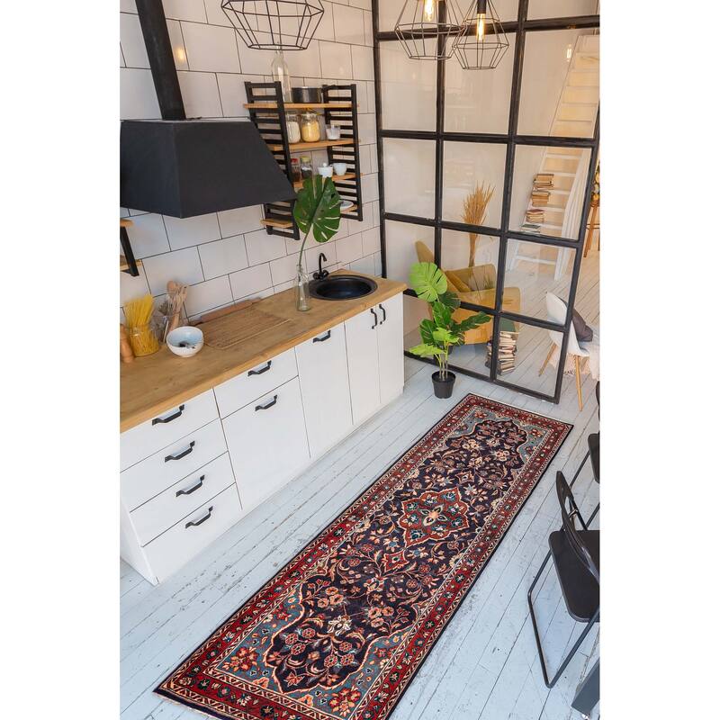 ECARPETGALLERY Hand-knotted Anadol Dark Navy Wool Rug - 3'7 x 10'1