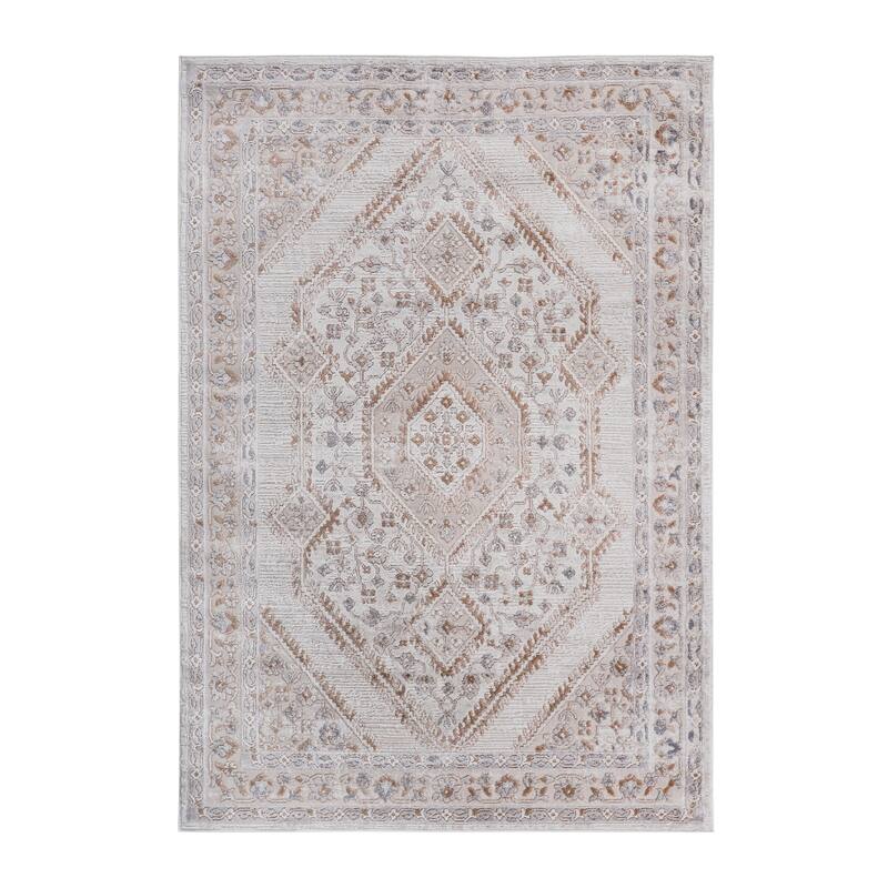 LOOM & LUXE Collection Cream/Ivory/Bordered Non-Shedding Area Rug - 120" D x 93" W x 0.35" H