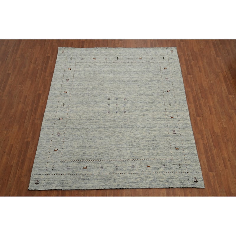 Hand Knotted Oriental 100% Wool Carpet Tribal Animal Pictorial Beige & Ivories Gabbeh Area Rug - 9' 11'' X 8' 3''