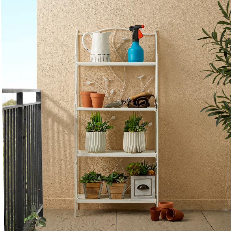 Glitzhome Multifunctional 3 or 4-Tiers Metal Plant Shelving Planter Stands Flower Pot Shelf One-step Fordable Design