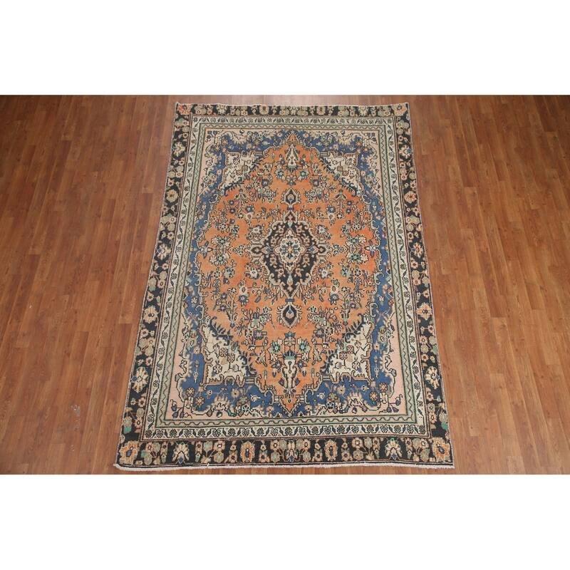 Hand Knotted Oriental 100% Wool Carpet Traditional Floral Oranges & Rust Hamedan Area Rug - 8' 8'' X 5' 9''