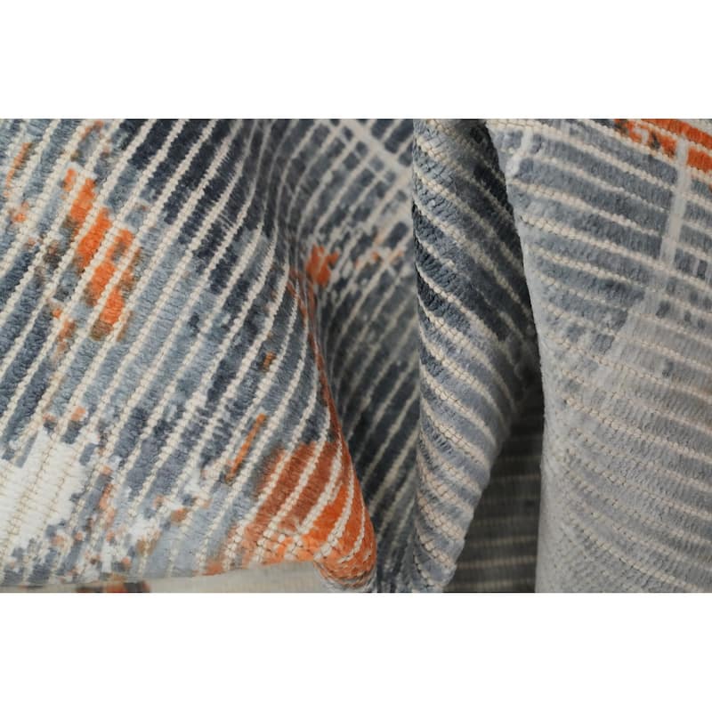 Hand Knotted Oriental Viscose Silk Carpet Modern Animal Pictorial Greys & Charcoal Abstract Area Rug - 7' 9'' X 5' 5''