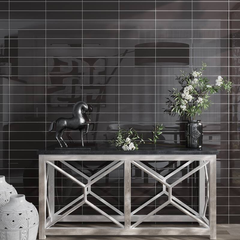 Apollo tile 4" x 16" Colorway Glossy Ash Gray Glass Tile (5.33 sq ft/case) - 12 Pack