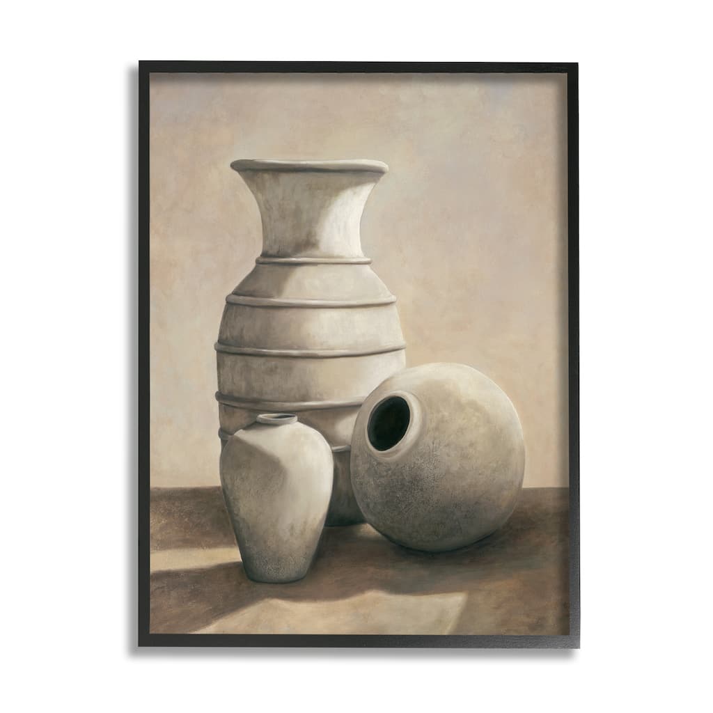Stupell Sepia Ceramic Urn Vases Still Life Detailed Drawing Framed Wall Art,Design by Andre Mazo - Brown