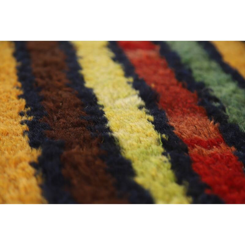 Hand Knotted Oriental 100% Wool Carpet Modern Geometric Multi-Colored Gabbeh Runner Rug - 11' 11'' X 3' 7''