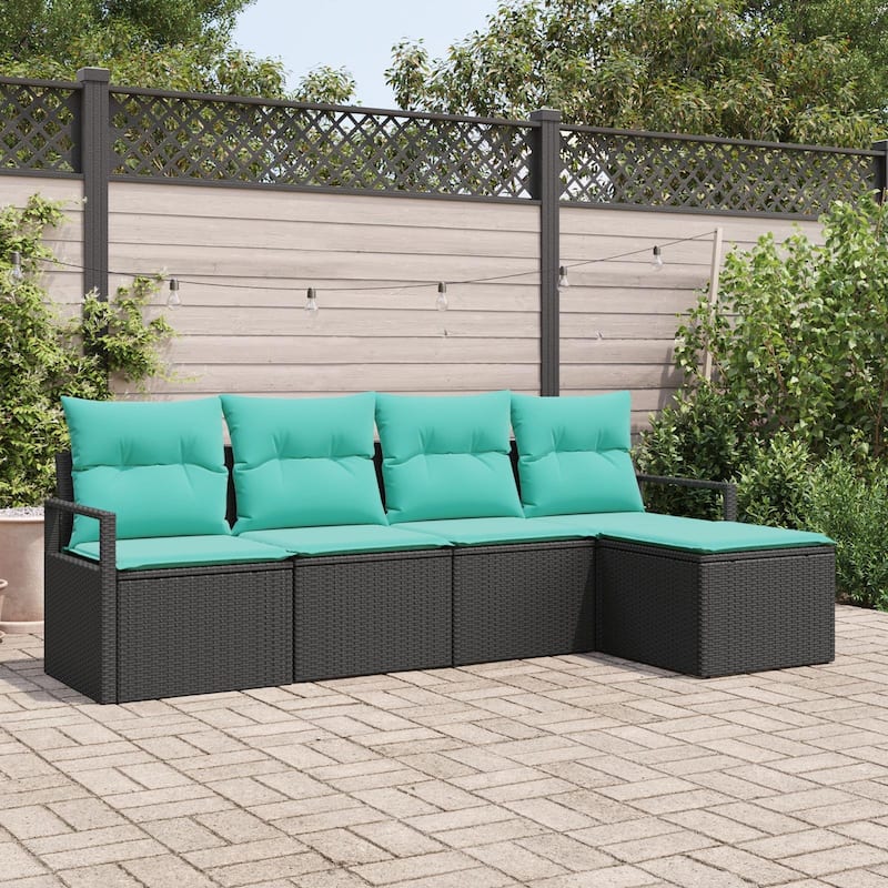 vidaXL 5/6 Garden Sofa Set with Cushions Black/Brown/Grey Poly Rattan - 90.6 x 24.4 x 27.2 - Black without table