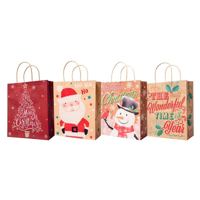 Pack of 12 Assorted Medium Christmas Gift Bags with Handle - 11.25"