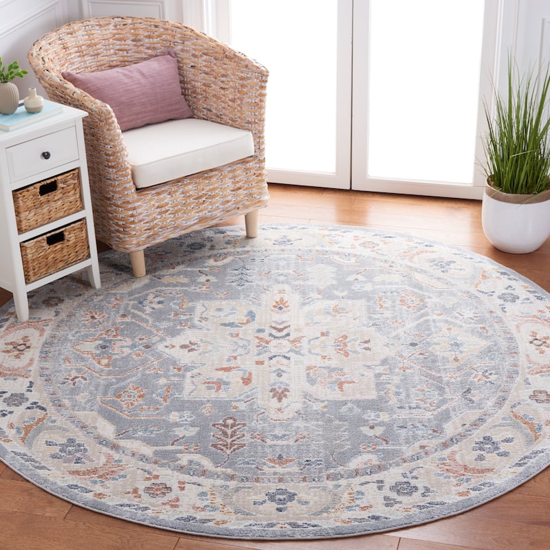 SAFAVIEH Blair Machine Washable Malakah Slip Resistant Rug - 6'7" Round - Beige/Blue